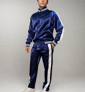 Conjunto Deportivo de 2 Piezas para Hombre, 100% Poliéster, Cómodo, con Logotipo Bordado Personalizado, Talla Grande, Tela Satinada, Estilo Urbano, Traje Deportivo Sólido - Product Image 6
