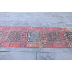 Turkish <b>Runner</b> Rug 2.5x11.2 ft (76x341 cm), <b>Red</b> Floral Vintage Rug - Product Image 4