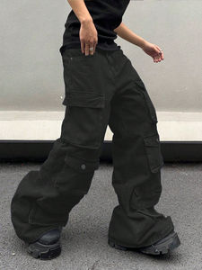 กางเกงยีนส์แบบถักทรงสตรีทไซส์พิเศษสำหรับผู้ชายชุดหลวมมีรูและดีไซน์แบบมีกระเป๋าหลายกระเป๋าสไตล์ลำลอง - Product Image 4