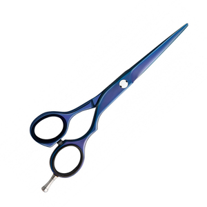 Ciseaux de cheveux de coiffeur enduits de couleur bleue 5.5 pouces fabriqués en acier allemand ciseaux de coupe de cheveux avec repose-doigt réglable - Product Image 1