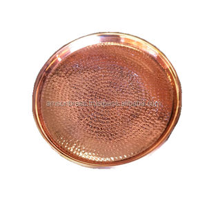 Bandeja de metal antiguo martillado de forma ovalada con mango lateral Bandeja de servicio de cobre martillado hecha a mano para utensilios de cocina - Product Image 6