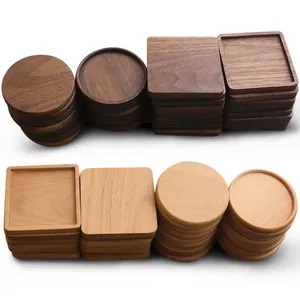 Posavasos de madera antideslizante, portavasos cuadrado redondo de madera sólida, soporte para tazas de té, té, café, posavasos de madera lisa en blanco - Product Image 5