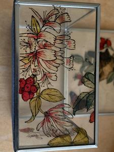 Boîte à bagues en verre peinte à la main Organisateur de bijoux en verre et métal Cadre polonais antique pour les fiançailles de mariage d'anniversaire - Product Image 4