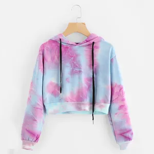 Aesthetic Tie Dye Hoodie Women Teens Casual Long Sleeve Streetwear Crop Tops Pullover Hooded Sweatshirt Girls Cropped Hoodies