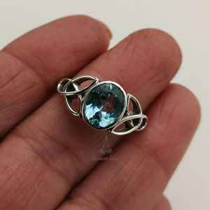 925 Sterling Silver Blue Topaz <b>Ring</b> Handmade <b>Celtic</b> Knot Design Natural Blue Topaz Oval Gemstone December Birthstone Jewelry - Product Image 3