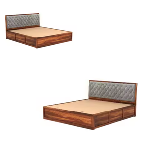 Lit en teck avec tête de lit rembourrée en tissu - Product Image 2