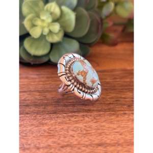 Gabby Spencer Golden Hill's <b>Statement</b> Boho <b>Ring</b> Turquoise Sterling <b>Silver</b> Vermeil Plating Platinum Band Size 8 Everyday Wear - Product Image 3