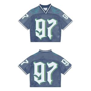 เสื้อเจอร์ซีย์ผู้ชายสไตล์อเมริกันวินเทจสไตล์สตรีทแวร์ผลิตจากวัสดุตาข่ายไซส์ใหญ่พิเศษใส่ได้ทั้งชายและหญิง - Product Image 1