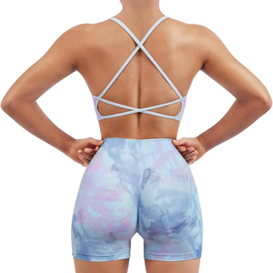 Femmes XXL taille haute Booty Shorts soutien-gorge de sport à bretelles Logo personnalisé étanche Gym Fitness ensembles d'entraînement respirant couleur unie - Product Image 1