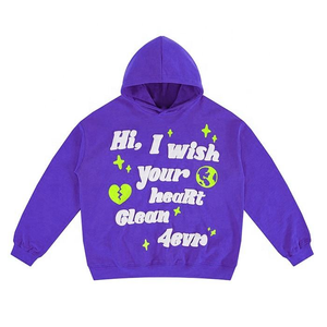 Qianshi 400/500 GSM Rosa streetwear Sudadera con capucha Fabricantes Peso pesado Algodón Francés Terry Raw Hem Puff Impresión Recortada Sudadera con capucha Me - Product Image 2