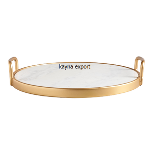 Vente en gros plateau rond en marbre blanc plateau de service alimentaire durable en verre et en métal pour la maison restaurant style artistique pour Noël - Product Image 6