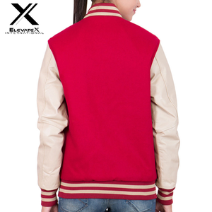 Chaqueta universitaria de lana a prueba de viento de alta calidad para mujer, tela estampada teñida Lisa personalizada, algodón de béisbol de cuero a la moda - Product Image 3