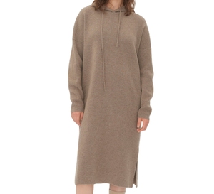 Robe midi en tricot de laine de luxe à capuche, coupe trapèze, avec fente latérale, manches longues et épaules tombantes, OEM ODM, pour l'hiver - Product Image 3