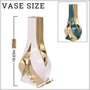 Florero moderno de metal con aspecto de cerámica con diseño de hoja dorada Centro de mesa decorativo elegante de estilo nórdico - Product Image 3