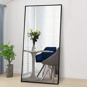 Espelho de corpo inteiro para quarto, suporte retangular preto para espelho de chão 65"X24"