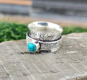 Anillo de estilo bohemio de Plata de Ley 925 con piedras preciosas turquesas, joyería hecha a mano para mujer, regalo de boda o traje de fiesta para esposas - Product Image 3