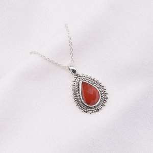 Red Carnelian 925 Sterling Silver Pear Pendant Handmade Gemstone Jewelry Natural Stone Necklace Gift - Product Image 5
