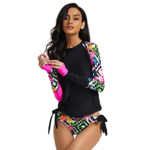 Vente en gros de chemises de surf à manches longues personnalisées pour femmes adultes, imprimées, protection UV UPF 50, polyester/nylon extensible - Product Image 1