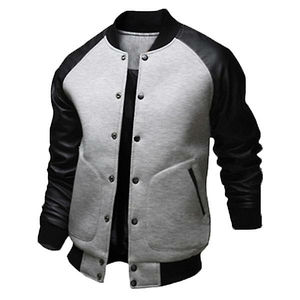 Veste de Baseball Réversible Décontractée de Haute Qualité en Tissu avec Manches en Cuir avec Fermeture Éclair pour Hiver Grande Taille pour Hommes - Product Image 4