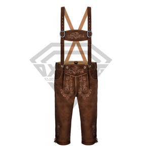 Pantalones Cortos de Cuero de Gamuza Marrón Auténticos Estilo Bávaro para Hombre, Atuendo Tradicional para el Oktoberfest con Tirantes Ajustables - Product Image 1