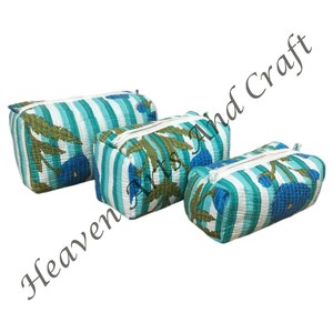 Juego de 3 bolsas de aseo acolchadas con estampado de algodón indio, bolsa de lavado, Kit de afeitado, estuche de tocador, bolsas y estuches de cosméticos de maquillaje de viaje CB008 - Product Image 5