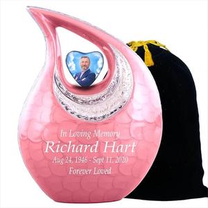 Urna de cremación en forma de lágrima funeraria decorativa para cenizas conmemorativas de adultos con lavado dorado Diseño de foto personalizado de la India - Product Image 6