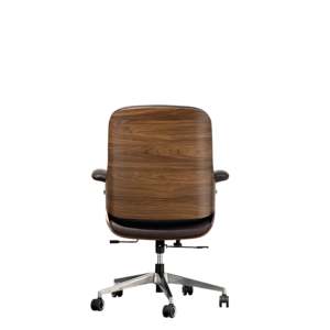 Silla de Oficina Contemporánea Tapizada en Cromo con Respaldo de Madera Curvada y Altura Ajustable - Product Image 6