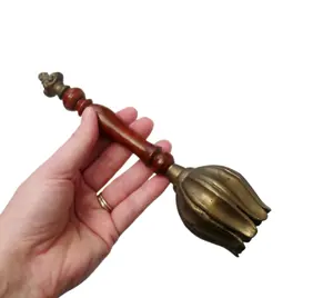 Vintage Wood Handle Brass Tulip Flower Shaped Dinner Hand Bell Ornate Finial Hot Sale Product Available at Best Price