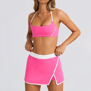 Ensemble jupe de tennis et soutien-gorge de sport pour femme avec logo personnalisé, sexy, respirant, séchage rapide, vêtements de sport fabriqués en 75% nylon et 25% élasthanne - Product Image 3