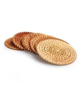 Posavasos Redondos Tejidos Naturales de Mimbre de Ratán de la Mejor Calidad al por Mayor, Resistentes al Calor, con Soporte - Product Image 4