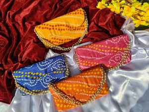 Pochette Bandhani avec poignée, style ethnique Bandhej Lohri Jaggo, pour soirées, demoiselles d'honneur, Varalakshami, Vratham, cadeaux d'anniversaire, Nikah - Product Image 3