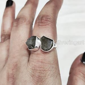 Anillo de Piedra Natural para Mujer, Anillo de Dos Piedras de Labradorita Natural, Regalo de Navidad o San Valentín, Anillo de Plata de Ley 925 - Product Image 4