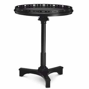 Table basse ronde de style classique, meubles vintage, base en fer noir avec bord en anneau de laiton, plateau en werzalit, table à manger intérieure et extérieure - Product Image 3