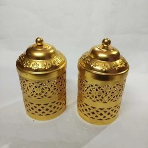 Juego de Recipientes de Almacenamiento de Metal de Cobre y Oro, Diseño Moderno y Tradicional con Tallado Brillante y Martillado, Recipientes Cilíndricos - Product Image 1