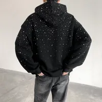 Hoodie surdimensionné Y2K personnalisé pour homme et femme, en molleton crocheté délavé à l'acide, fermeture éclair, 100% coton, brodé, orné de perles et de strass