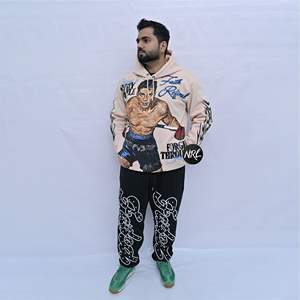 Streetwear surdimensionné 100% coton personnalisé, surdimensionné, survêtement à capuche en deux pièces avec survêtement à manches longues - Product Image 1