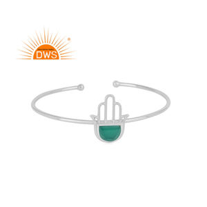Meilleure vente argent Sterling fin naturel vert Onyx pierre précieuse manchette bracelet bijoux personnalisés pour les femmes cadeau pour elle - Product Image 1