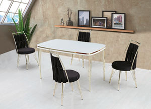 Modern Luxury Dining <b>Table</b> Set Tempered Glass <b>Top</b> Metal Legs Eco-Friendly Chipboard Stable Durable Farmhouse/Villa Style - Product Image 2