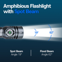 Lampe de plongée LED ZeroBeam D7, 3100 lumens, étanche 100 m, IP68, portée du faisceau 498 m, 19 points lumineux, rechargeable, camping en plein air