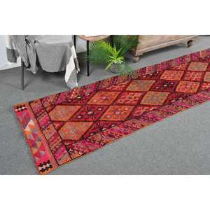 Tapis Vintage en Laine Turque 23 'X 11.5' Classique Ethnique Orange Rouge Patchwork Latex Grande Surface Décor pour Couloir Rectangle Zones - Product Image 1