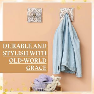 Vintage White Distressed Square Wood Coat <b>Hooks</b> Farmhouse Style Wall <b>Hooks</b> for Clothing Flower Decorative Key <b>Towel</b> Bag Rack - Product Image 2