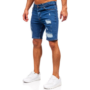 2025 haut de gamme hommes décontracté ourlet Denim Shorts Street Style coupe ample court avec marque privée à vendre - Product Image 2