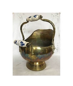 Heavy duty antique brass <b>coal</b> bucket for <b>coal</b> storage beside fire in rustic farmhouse heritage style home interiors - Product Image 4