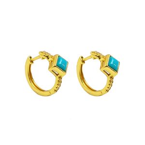 Pendientes de aro de plata de ley cuadrados turquesa Accesorio de moda geométrico de estilo clásico chapado en oro de 18 quilates - Product Image 3