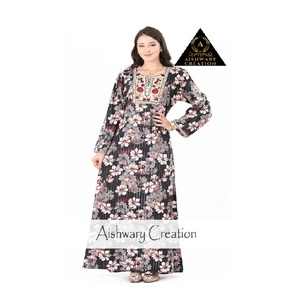 Modest Muslim Women's Long Sleeve Cotton Abaya Dress Comfortable Flowing Fabric Embroidery Detailing <b>Plus</b> <b>Size</b> Daily Wear - Product Image 2