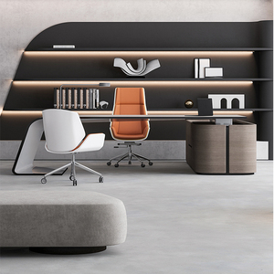 Luxury Modern Executive Office <b>Desk</b> with Smart Wireless Charging L Shaped Wood Furniture Veneer Director Table Manager <b>Computer</b> - Product Image 1