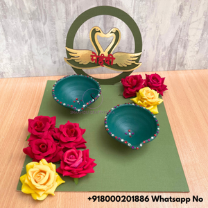 Platos Mehndi de diseñador de estilo indio con diseño de flor de rosa, borde exterior de trabajo y plato tradicional de cisne en la parte posterior para Decoración - Product Image 3