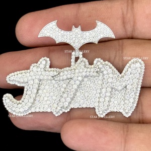 Pendentif Lettre Unisexe Personnalisé Hiphop en Or 10K Plaqué Or avec Diamants de Laboratoire Sertis, Coupe Ronde Brillante - Product Image 3