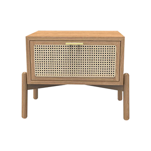Mesita de noche moderna de madera de teca maciza con puerta de mimbre de ratán, acabado natural, para uso en dormitorios interiores, para hoteles. - Product Image 5