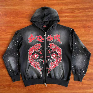 Vente en gros survêtement unisexe poids lourd lavé à l'acide 100% coton sweat à capuche zippé et vêtements de mode - Product Image 2